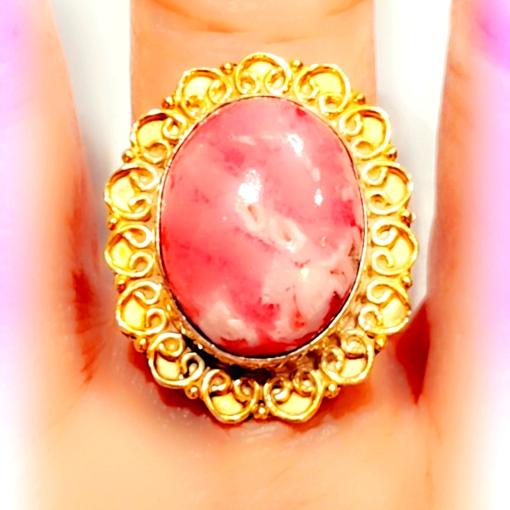 Rhodochrosite Sterling Silver 925 Gemstone Ring